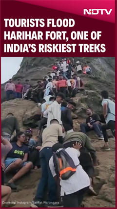 Chaos At One Of India’s Riskiest Treks: Tourists Flood Harihar Fort
