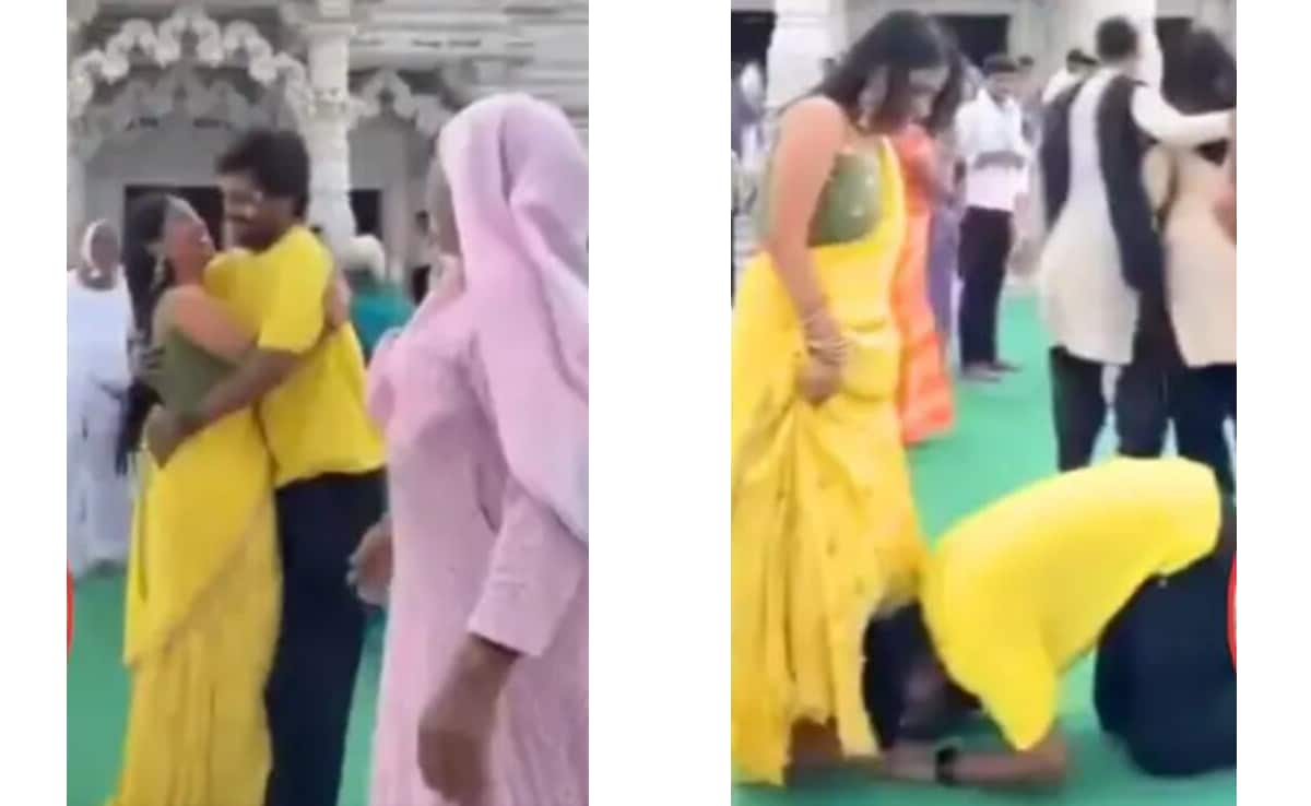 मंदिर के बाहर कपल की इस हरकत पर भड़की बूढ़ी अम्मा, कहा- सारी बुद्धि खत्म हो गई तेरी