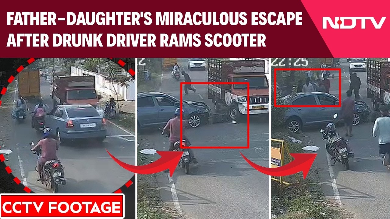 On Cam: Drunk Driver Rams Two-Wheeler, Father-Daughter’s Miraculous Escape